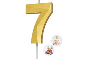 KENJOVIVO Number Birthday Candles(7 Candle Gold) 3D Diamond Shape Number Happy Birthday Cake Candles for Birthday Party Wedding Decoration Reunions Theme Party
