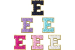 Aganmi 6 Pcs Self Adhesive Chenille Letter Patches for Bags, 2 inch Preppy Varsity Letter Patches for Clothes and Hats, Large Letter Stickers for Laptop Phone Case Fridge, E