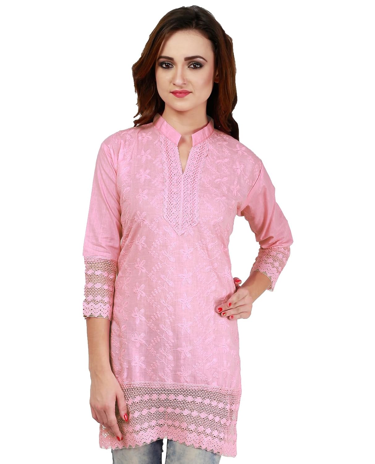 haniya women's cotton chikan embroidered kurta
