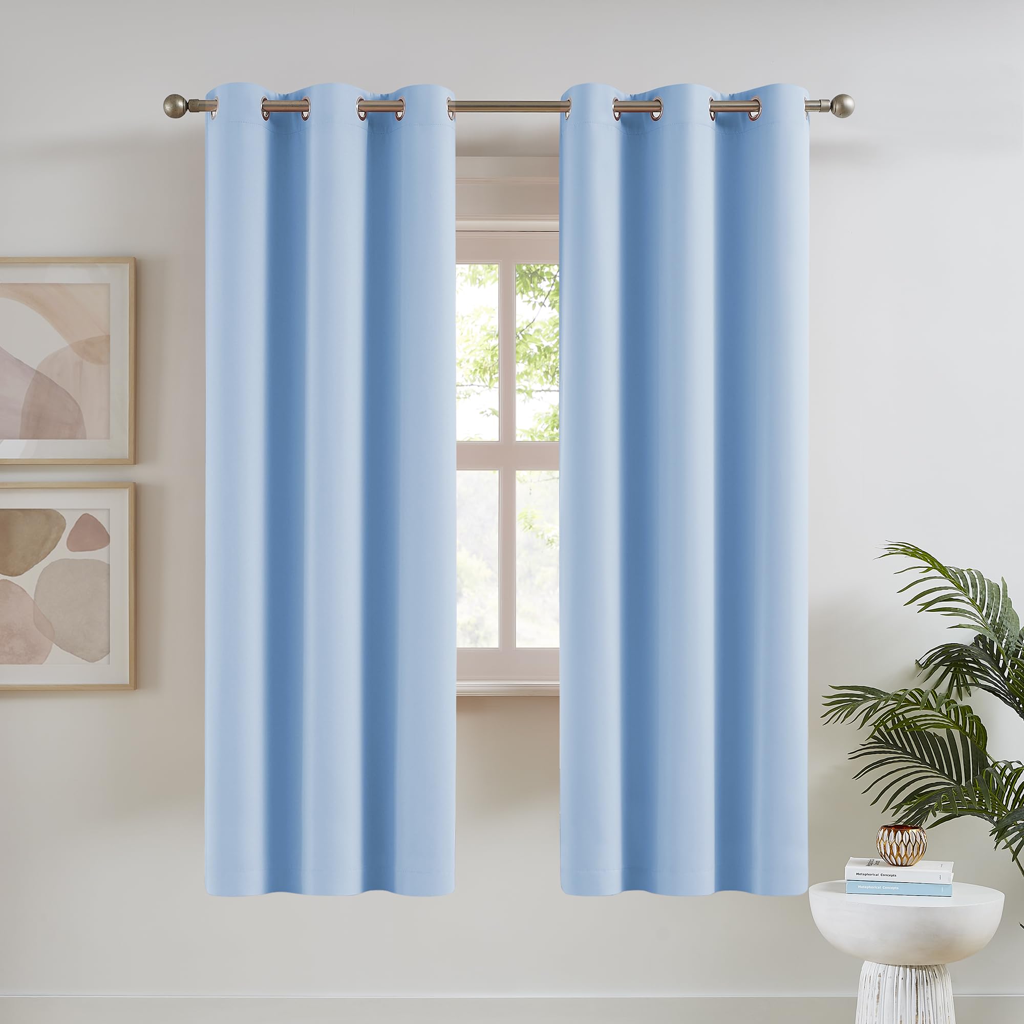 Photo 1 of DUALIFE Light Sky Blue Curtains for Bedroom, 63 Inch Length, 2 Panels Sets - Thermal Insulated Room Darkening Curtain Draperies with Grommet for Nursery (42 x 63 Inch, 2 Panels)