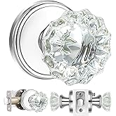 SHINY HANDLES Glass Door Knobs Interior with Lock Privacy Vintage Doorknobs | Clear Crystal Door Knob for Bedroom and Bathroom (Polished Chrome,1Pack)