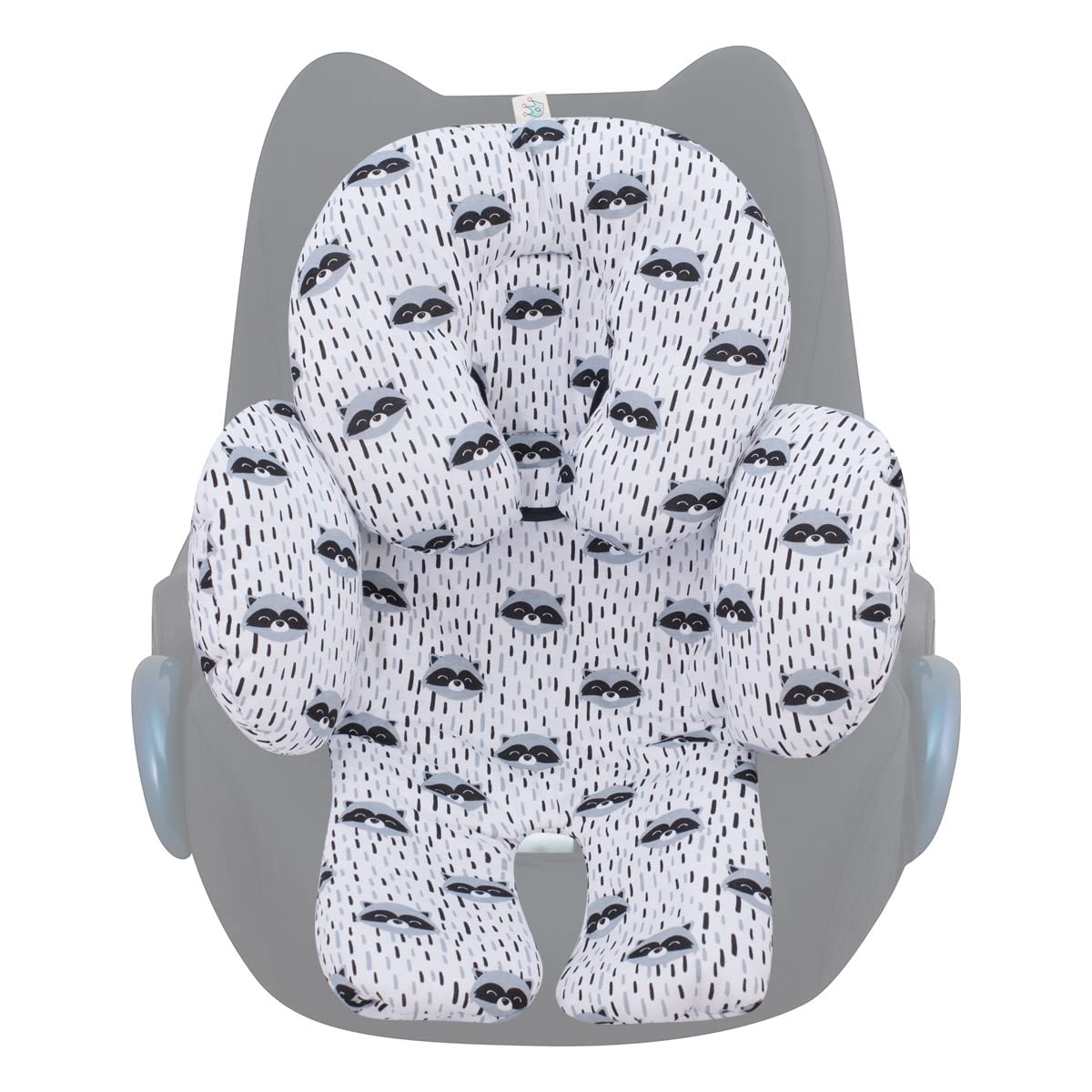 JYOKO KIDS Universal Baby Seat Reducer for Car Seat, Carrycot and Pushchair | Soft Cushion Made of Breathable Organic Cotton | Compatible with Group 0 | Made in Barcelona (Raccoon, 2 pieces)