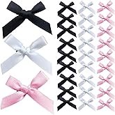 30 Pcs Hair Bows for Women, 3 Colors Mini Bowknot Ribbon Barrettes Hair Clips, Cute Bows for Girls Hair Accessories (Black,White,Pink)