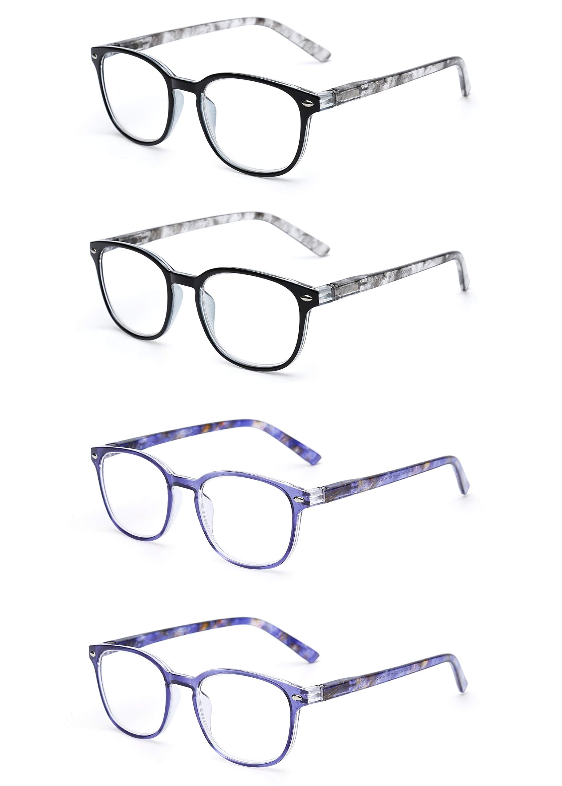 JM Reading Glasses Women with Spring Hinge 4 Pack, Lightweight Quality Vintage Readers Colorful Square Glasses for Ladies +1.75 Magnifying — image 1
