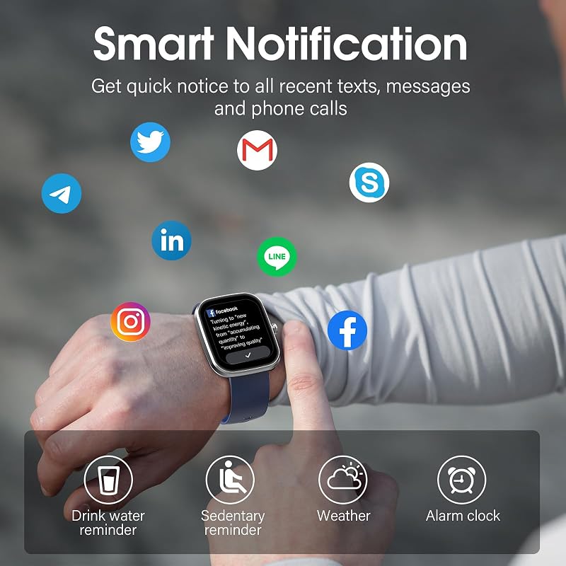 Smartwatch con Effettua/Risposta Chiamate,Orologio Smartwatch Uomo Donna con Contapassi/Sonno/Cardiofrequenzimetro, Fitness Tracker, IP68 Smart Watch per iOS Android A-Blu