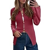 Saodimallsu Womens Ribbed Long Sleeve Sweater Tops Button Up Crewneck Slim Fitted Cardigans Sexy Going Out Knit Shirts