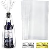 Gersoniel 8 x 16 Inch Cellophane Bags Plastic Clear Cellophane Gift Bags Wine Wrap with 200 Pieces Gold Silver Twists for Wrapping Gifts Wine Present Candy Holiday Party Favor