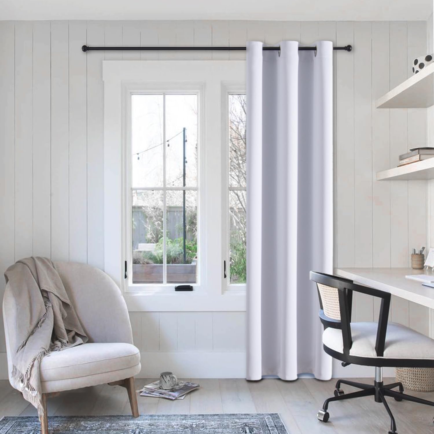 Photo 1 of ChrisDowa Grommet Blackout Curtains for Bedroom - Thermal Insulated Room Darkening Curtains for Living Room (1 Panel Set, Greyish White, 42W x 84L)