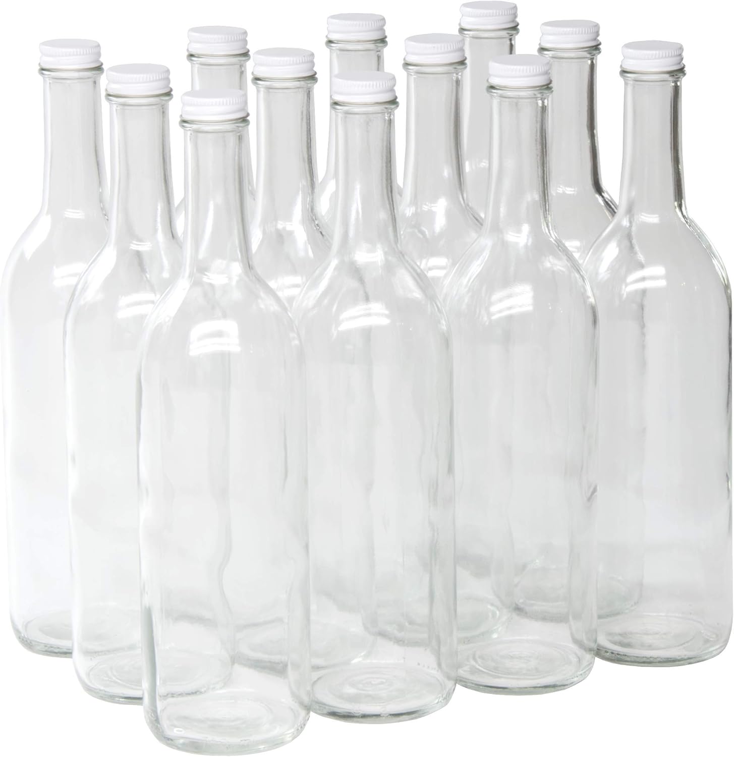 North Mountain Supply 750ml Clear Glass Bordeaux Wine Bottle Flat-Bottomed Screw-Top Finish (White Metal Lids)