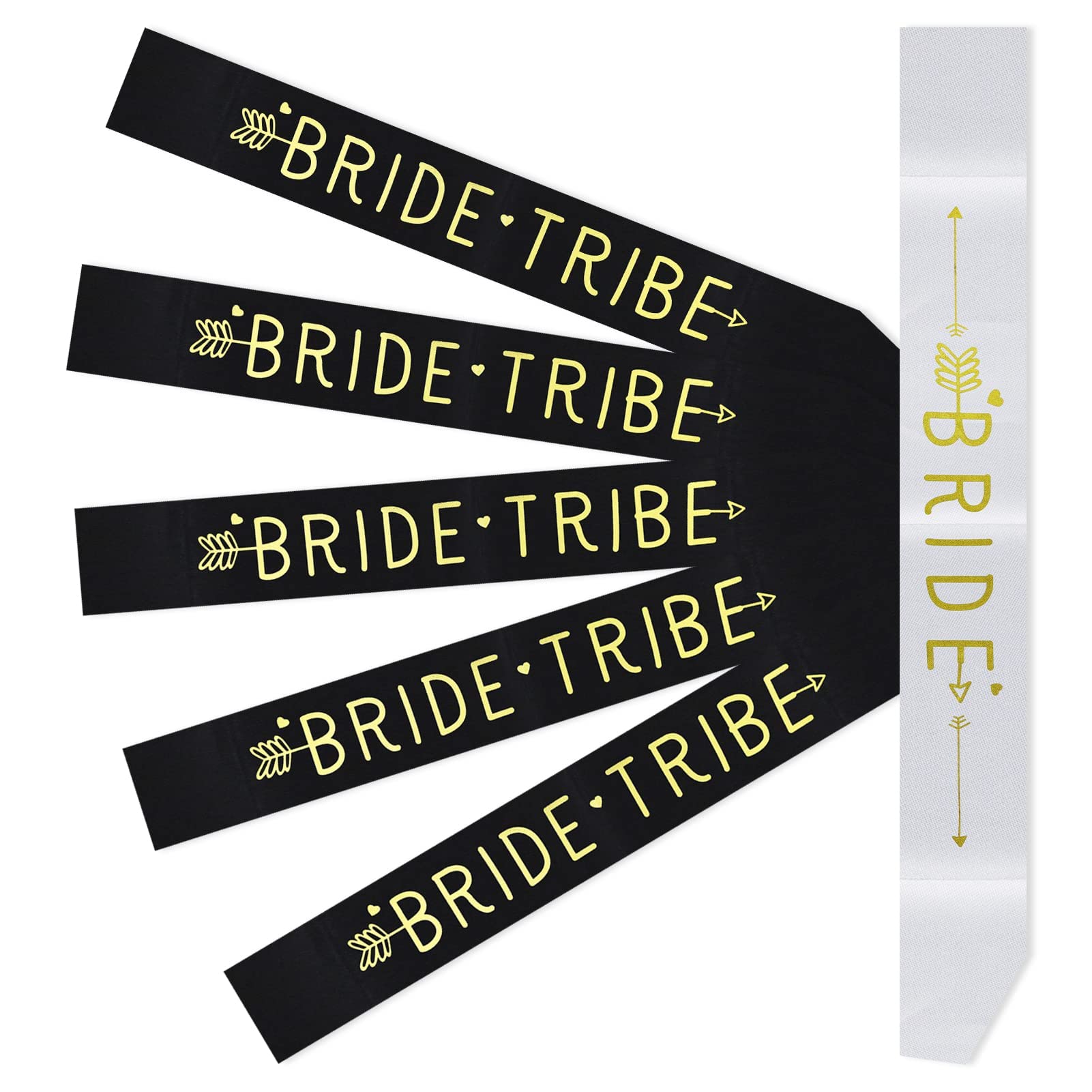 6Pcs Bride Tribe Sash Set,5 Black Bride Tribe Sashes 1 White Bride Sash Hen Night Sash Bridesmaid Sashes Bachelorette Sashes Team Bride Sashes for Hen Do Party Bridal Shower Girls Night Out