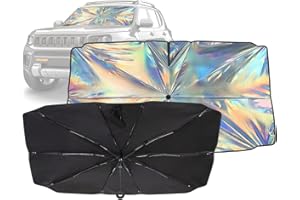 AOKWAY Windshield Sun Shade Umbrella, Foldable Car Sunshade with UV Blocking - Protect Car from Sun Rays & Heat Damage Keep Cool and Protect Interior,Medium (59.1" L x 32.2" W)