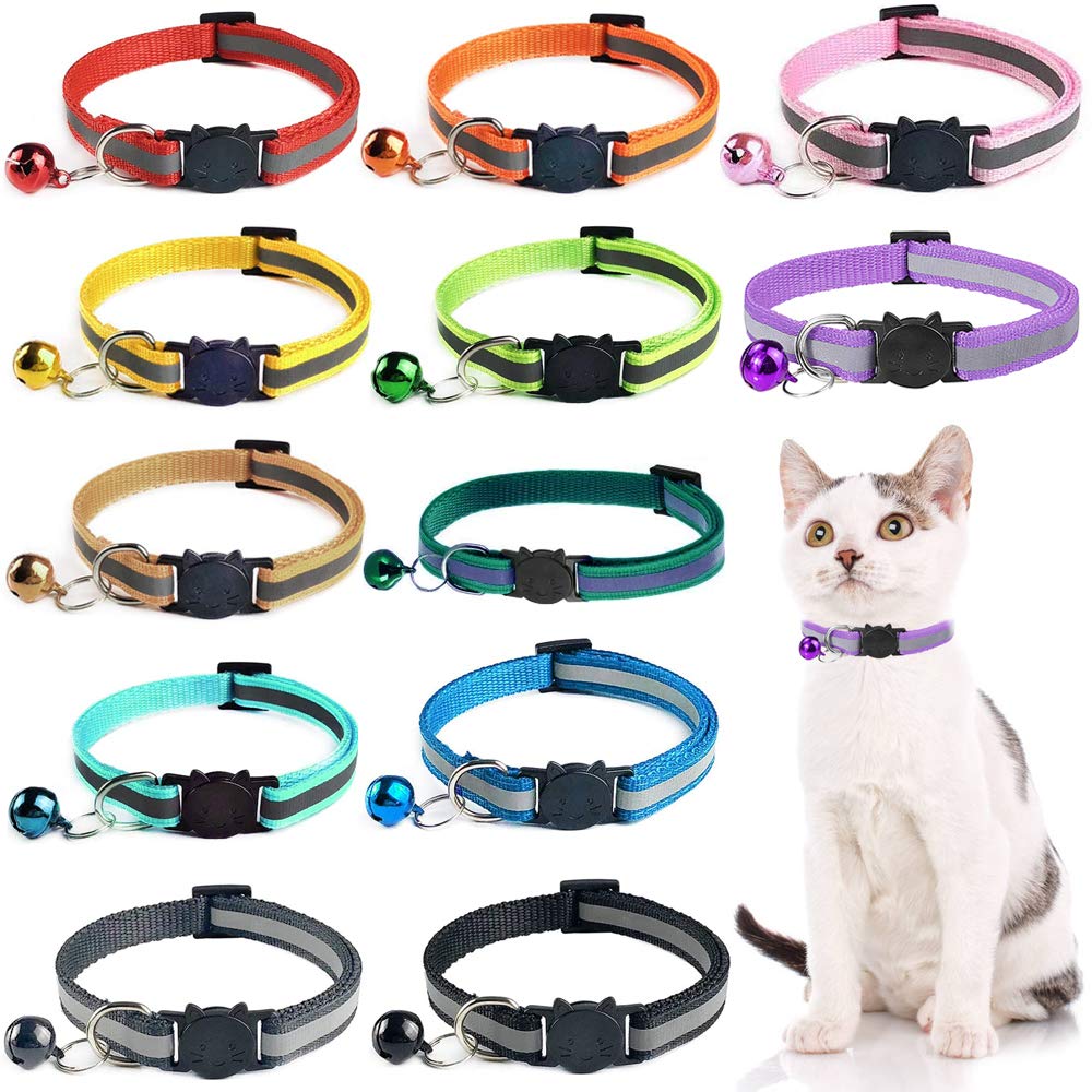 Reflective Cat Collars，12 Pack Adjustable cat collars Kitten collars with Bells and Safety Release，Fit All Domestic Cats and Larger Kittens(12 Color)