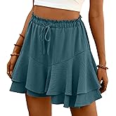 Lepunuo Flowy Shorts for Women Boho Ruffle Tiered Butterfly Skorts High Waist Mini Skirts Casual Shorts