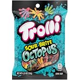 Trolli Sour Brite Octopus Sour Gummy Candy, 4.25 oz | Octopus-shaped sour gummy candy, peg bag, snacking, on-the-go, party candy, novelty shape, lunchbox