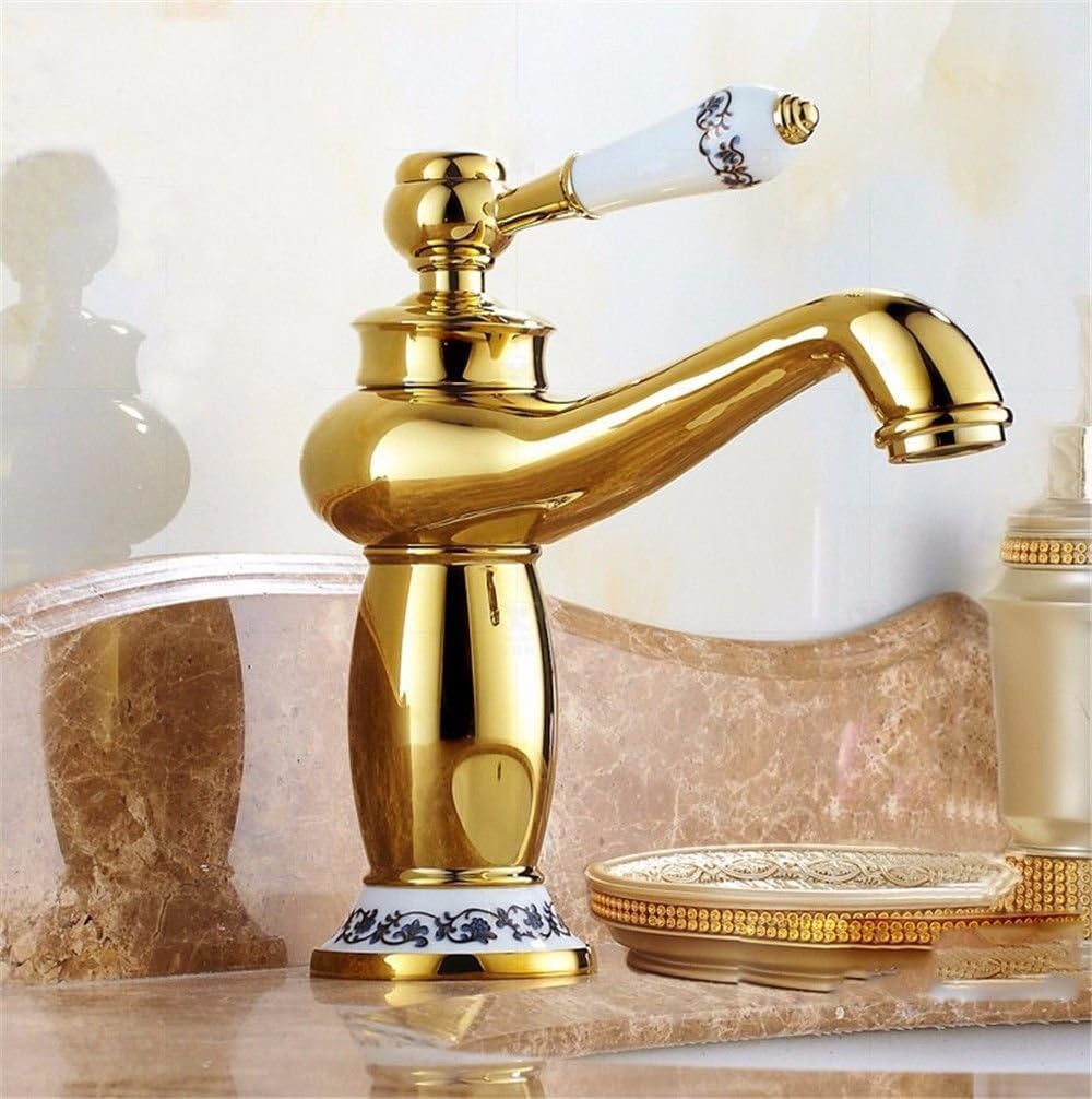 Gyps Faucet Basin Mixer Tap Waterfall Faucet Bathroom Mixer Mixer Shower Tap The copper gold antique rose gold God light single hole hot and cold plus high-basin water faucet washbasin bench gold cera