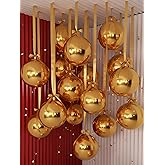 Jenaai 30 Set Round Foil Balloons Bulk 22 Inch 4d Metallic Giant Balloons Set with Satin Bows Ribbon for Ceiling Holiday Ornaments New Year Birthday Wedding Party Decoration(Gold)