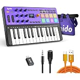 25 Keys Wireless USB MIDI Keyboard Controller with Smart Chord &amp; Scale | Rechargeable, 8 Drum Pads, 9 Assignable Endless Knobs, OLED Screen, MIDI In/Out/Thru, BT for Travel and Home Studios