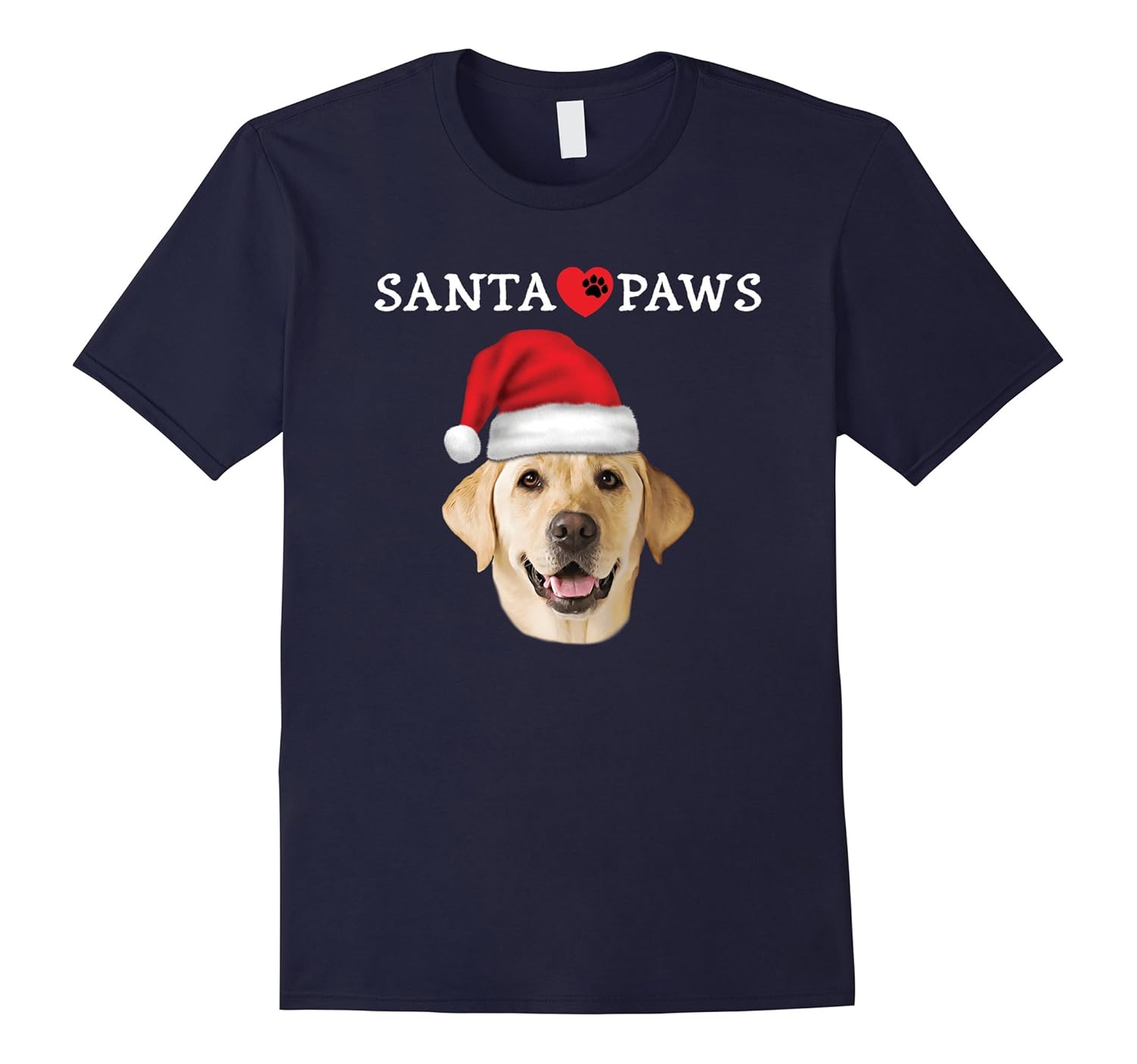 Santa Paws Yellow Lab Portrait Labrador Xmas Heart T-Shirt-ANZ