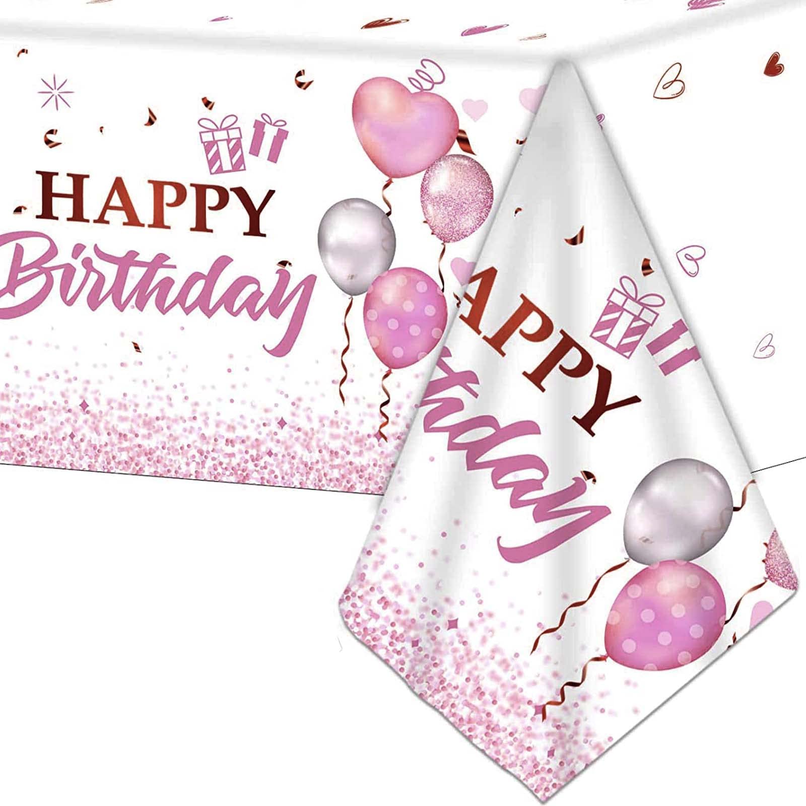137*274cm Happy Birthday Disposable TableCloth Tablecover for Girls Her Birthday Party,Pink Birthday Rectangular Dining Table Cover Plastic Tablecloths for Baby Girls Women Birthday Party Decorations
