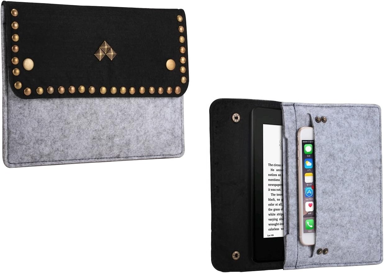 Greenpointselect Rivets Rock & Roll Felt Sleeve Case for Kindle Paperwhite (Fits All Versions) ， Kindle Voyage, All New Kindle, Black and Gray