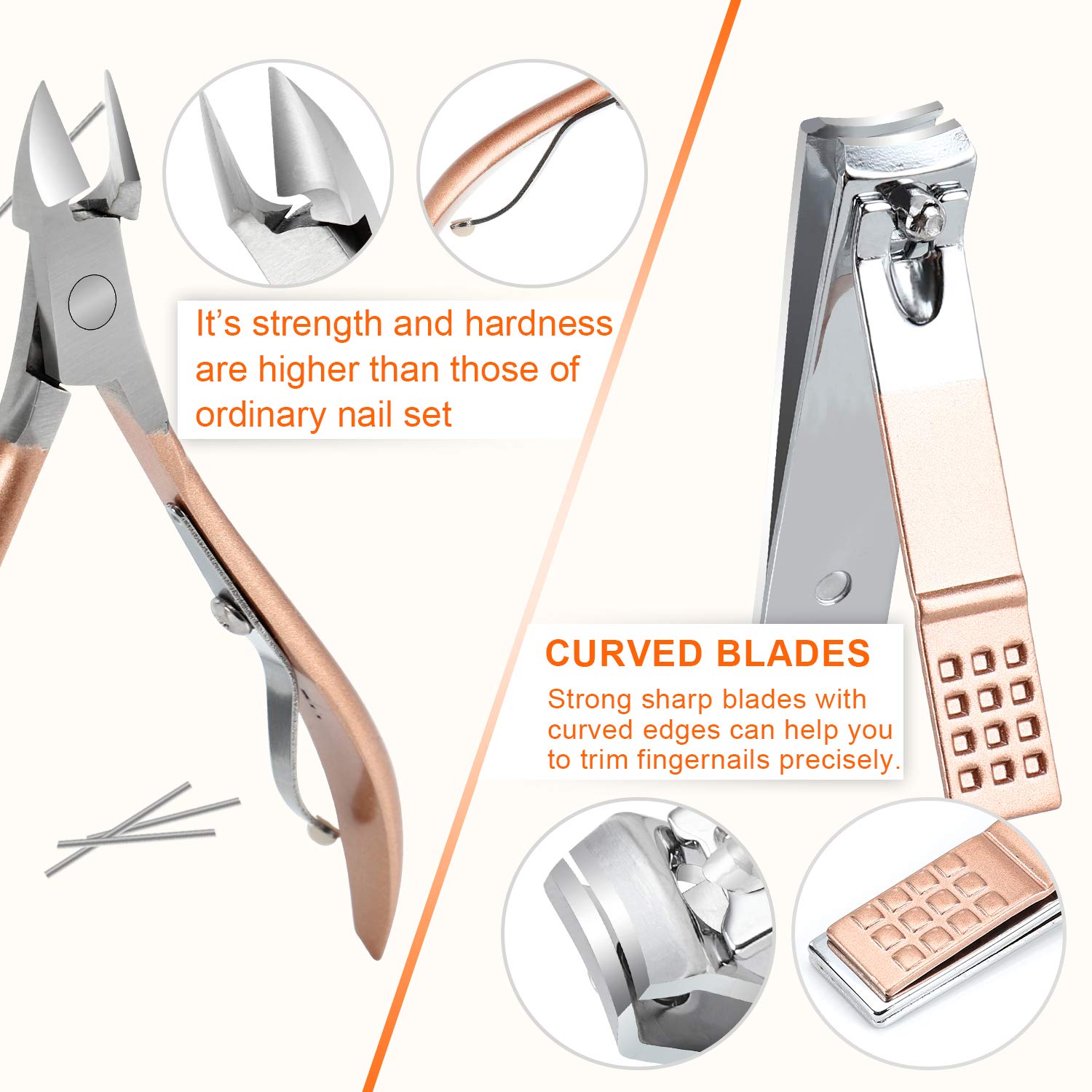 Manicure Set Nail Clippers Pedicure Kit, Professional Rose Gold Stainless Steel Personal Grooming Kit, 18 in 1 Nail Care Tools with Luxurious Leather Travel Case for men and women : Beauty