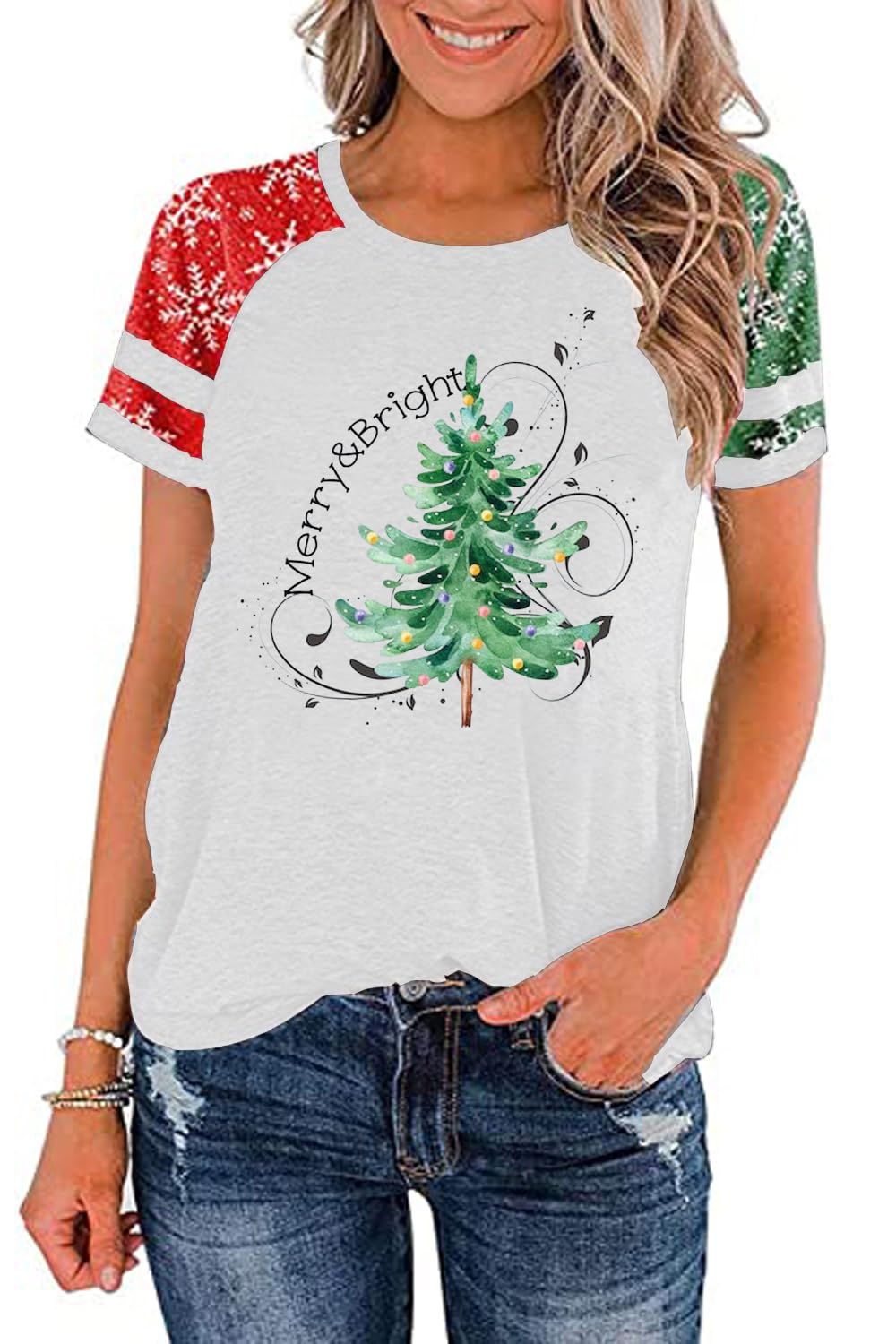 Ovazly Christmas Shirt for Women Raglan Sleeve