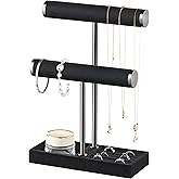 bussdis 2 Tier Bracelet Holder Display - Detachable T Bar Black Velvet Bracelet Holder, Jewelry Holder Organizer for Bracelet, Necklace, Earrings, Rings