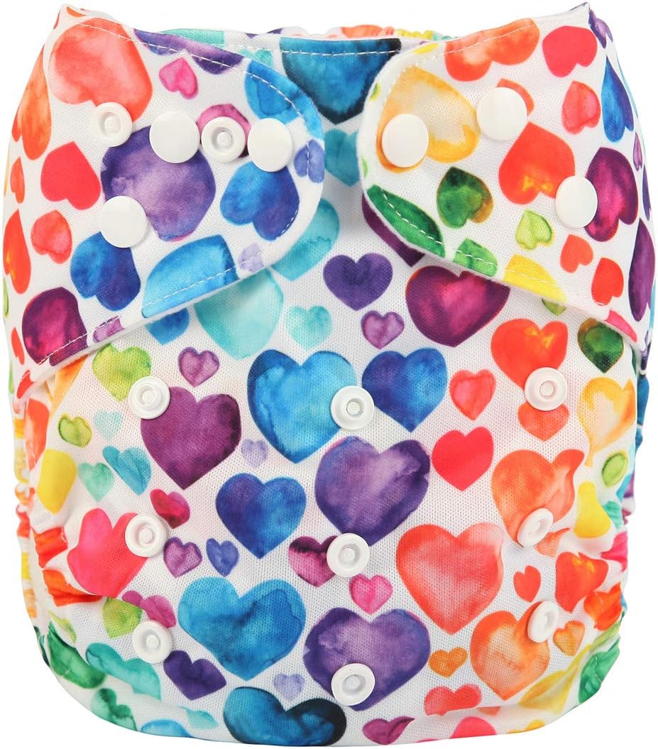 Baby Pocket Diaper Nappy Reusable Washable 8lbs to 36lbs (Multicolor Hearts)