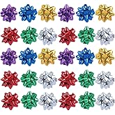 Fansoftiks 50 Pcs Colorful 1 Inch Gift Bows Mini Christmas Bows Metallic Star Bows Party Gifts Wrapping Bows Adhesive Holiday Presents Bows for Valentine's Day, Gift Wrapping Supplies