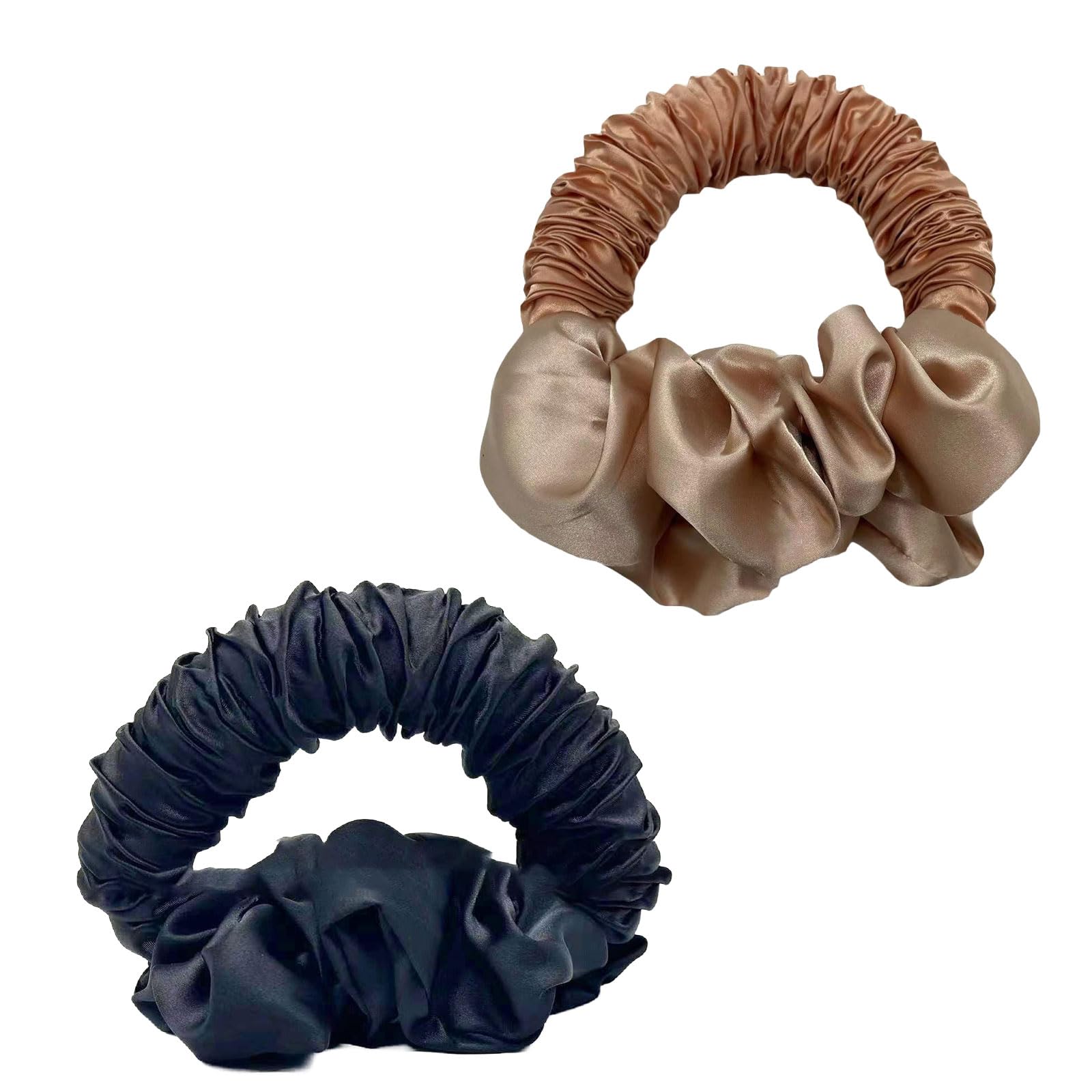 SacJkt Heatless Curling Scrunchies for Women, Hair Ties, 2pcs Soft & Elastic Satin Scrunchies for Girls, Large Hair Bands for Ponytail Holder, Styling Accessories