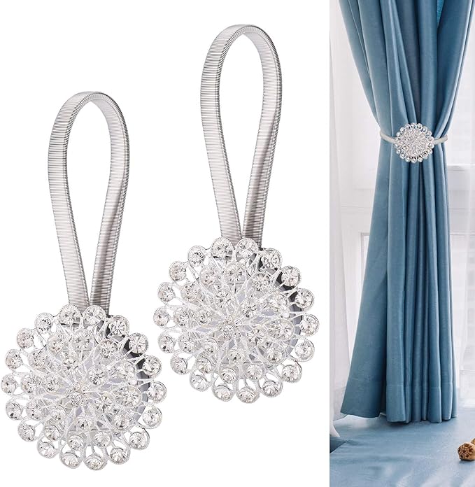 JIZZU 2PCS Curtain Tie Backs Pair, Elegant Crystal Curtain
