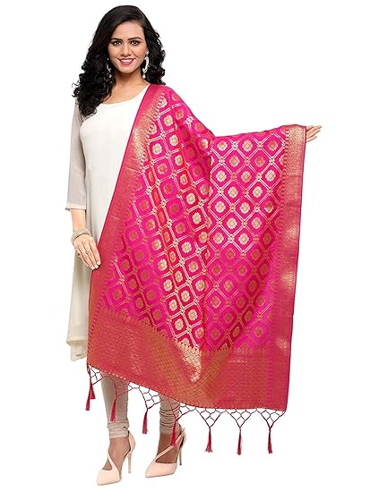 VAIVIDHYAM Womens Silk Dupatta (4_Pink_one Size)