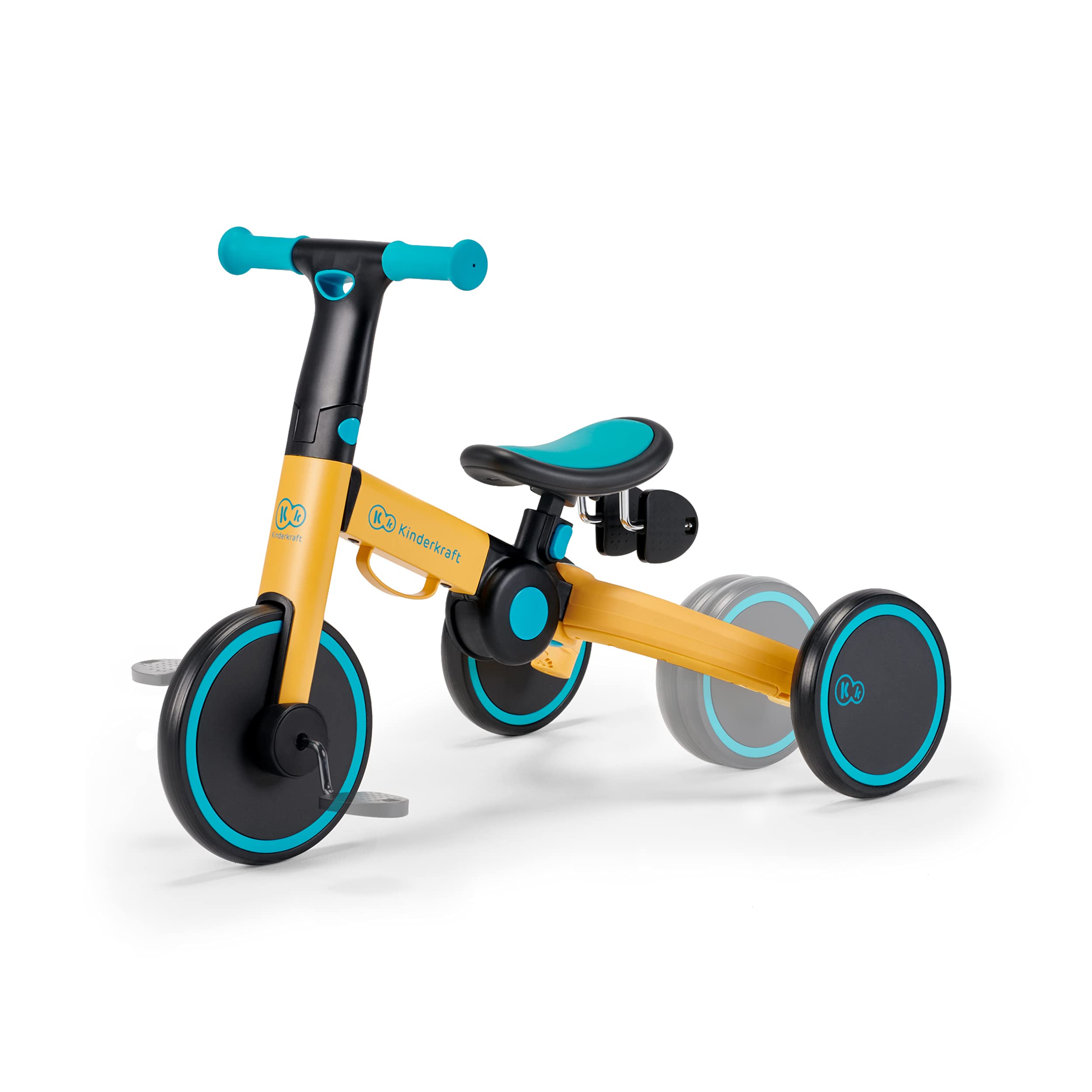 Kinderkraft 4TRIKE, foldable 3-in-1 tricycle, push trike, balance bike, pedal tricycle, lightweight aluminum frame, adjustable seat, EVA wheels, for children 1–5 years, Yellow