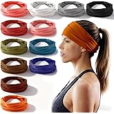 Chicingyou 12 Pcs Headbands for Women Wide Sweat Absorb Headbands Thick Sports Stretchy Sweat Bands Non-Slip Hairbands for Running Yoga Boho Twisted Hair Accessories(Classic Style)
