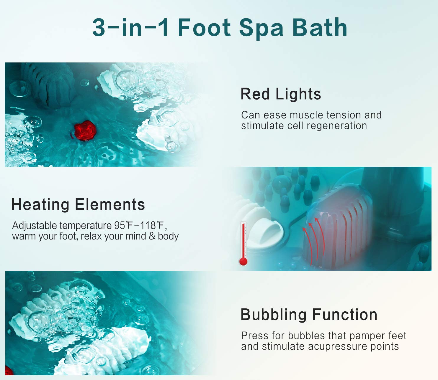 Foot Spa, ESARORA Foot Bath Massager with Heat, Bubbles, Pumice Stone, Medicine Box, Temperature Control, Red Light, Ergonomic Massage Rollers and Acupressure Massage Points, Soothe & Relax Tired Feet: Beauty