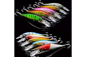 OriGlam 10 Pack Fishing Lures, Hard Lures, Crank Lure and Swimming Lure for Freshwater and Saltwater, Bass Trout, Walleye, Re