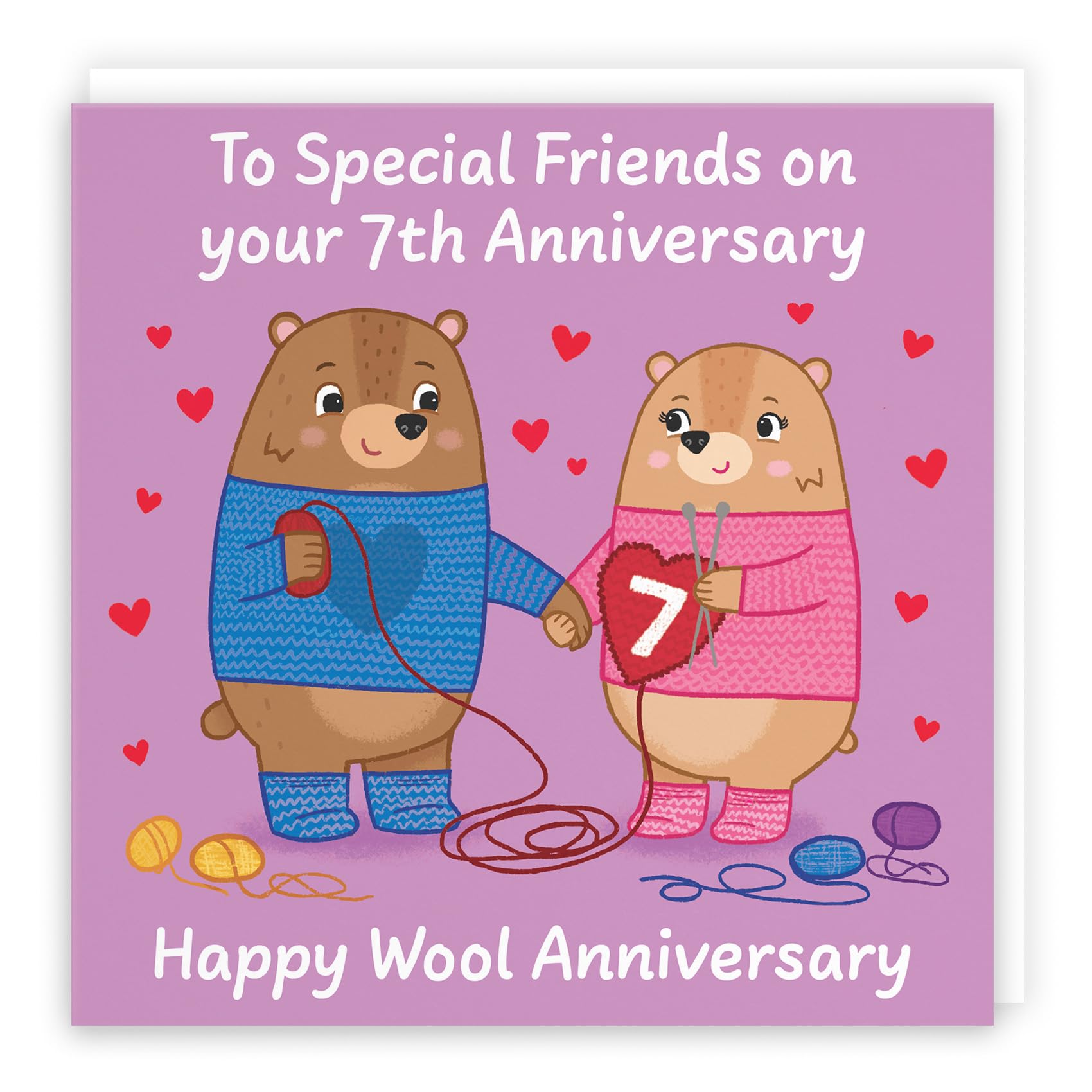Hunts England - Special Friends 7th Anniversary Card - Wool Anniversary - Seventh Anniversary - 7 Years - Cute Fun Bears Card - Love Story Collection