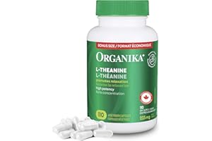 Organika Canadian-Made L-Theanine Bonus Size 225mg-Relaxation Promotion Without Drowsiness, Stress Support, Pure Natural Sour