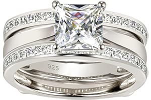 Wuziwen Princess Bridal Ring Set for Women CZ Wedding Band Guard Enhancers Sterling Silver Sz 5-12