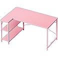 Huuger L Shaped Desk, 47 Inches Computer Desk with Reversible Storage Shelves, Gaming Desk, Corner Desk Home Office Desks, Writing Desk Study Desk with Metal Frame, Pink