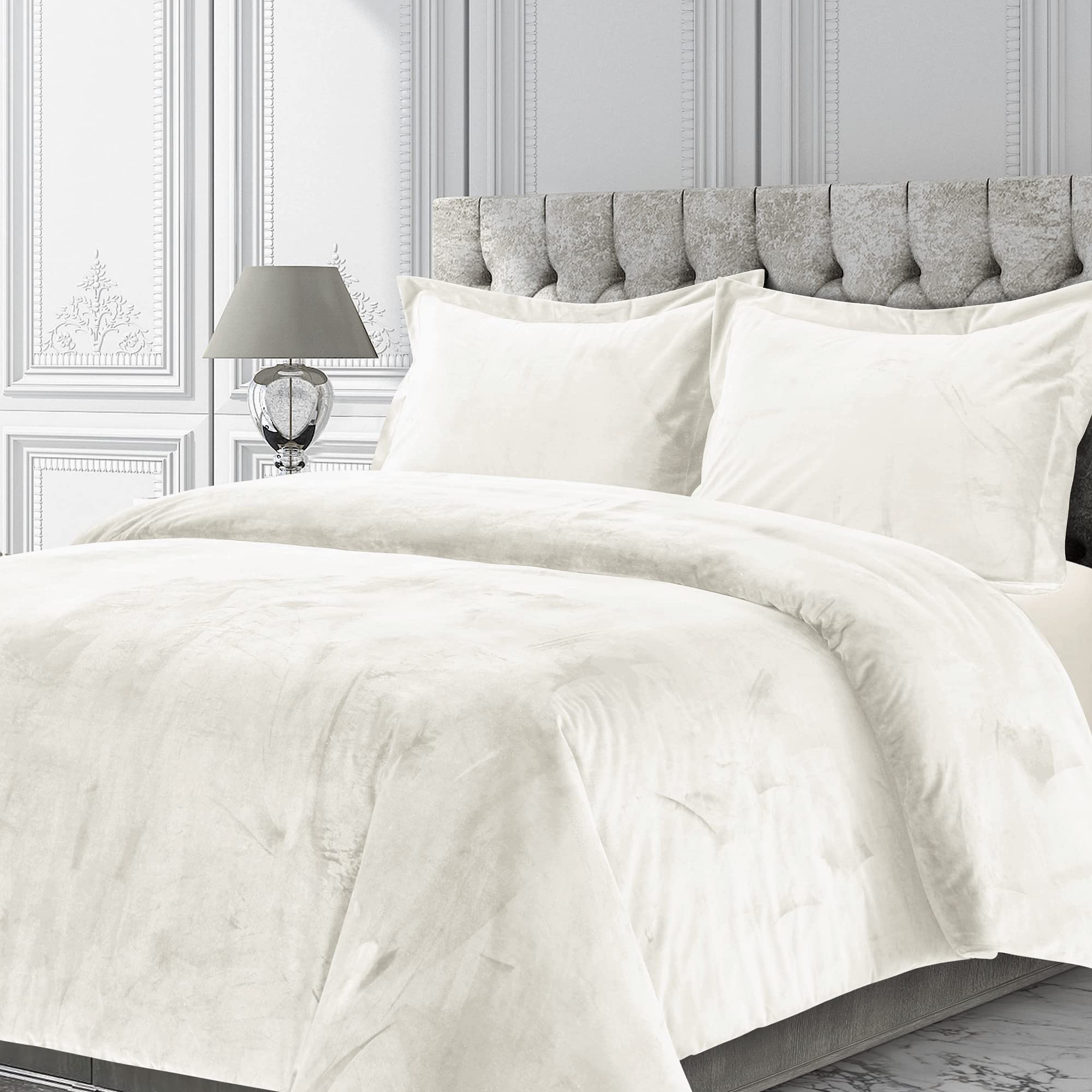 Photo 1 of Tribeca Living VENICEDUVET Venice Velvet Oversized Solid Duvet Set, King, Ivory
