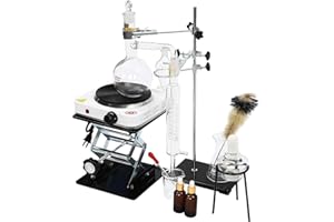 TDIRINAR Essential Oil Distillation Equipment, Distillation Apparatus for Home Glass Steam Distillation Apparatus Kit, Professional 500/1000ML 1000W Lab Glassware Equipment for Distillation (500ml)