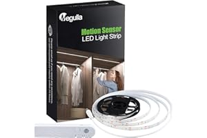 Motion Sensor LED Lights Strip, Megulla 10ft/3m Rechargeable Battery Powered Motion Activated LED Tape Light with Dimmer and 