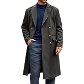 Runcati Mens Trench Coat Notch Lapel Slim Fit Double Breasted Casual Long Business Pea Coat Overcoat