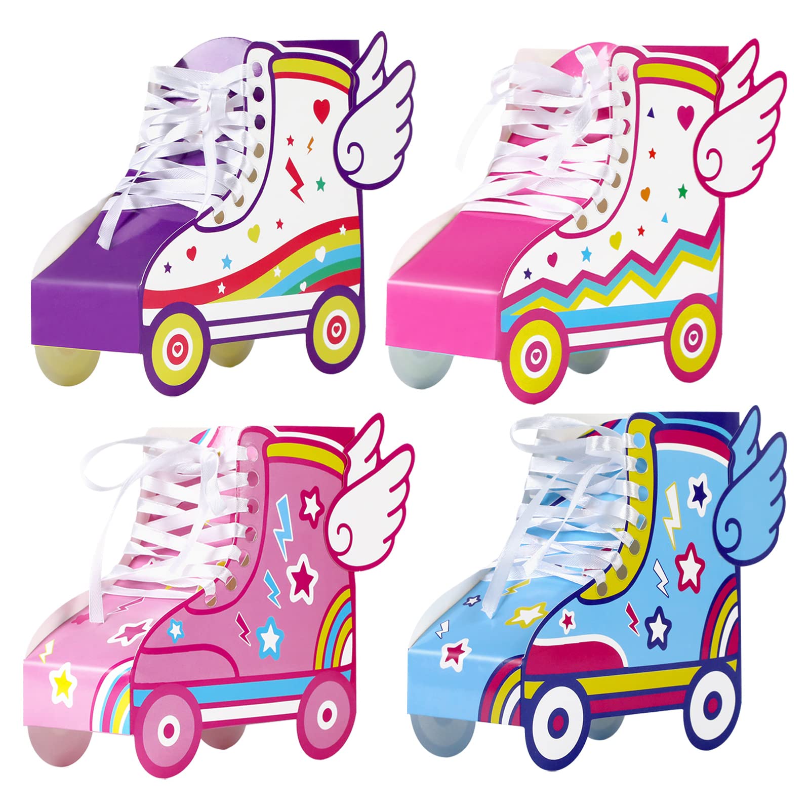 Photo 1 of 12 Pcs Roller Skating Birthday Party Favor Boxes Roller Skate Paper Boxes Table Centerpiece Sneaker Candy Treat Box Retro Skate Gift Wrap Box for Retro 60s 80s Birthday Party Decoration Supplies