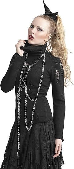 Amazon レディース 春 夏 スチームパンク ゴシック ファッション ブラック ロングスリーブ Tシャツ 黒 セクシー 壊れた穴 カジュアル 長袖 トップス カットソー セーター Tシャツ カットソー 通販