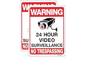 DXYIZUS SIGNS Warning Security Cameras in Use 24 Hour Video Surveillance Sign No Trespassing Sign 10x14 Aluminum UV Ink Printed,Durable/Weatherproof Up to 7 Years Outdoor for House and Business (2-Pack)