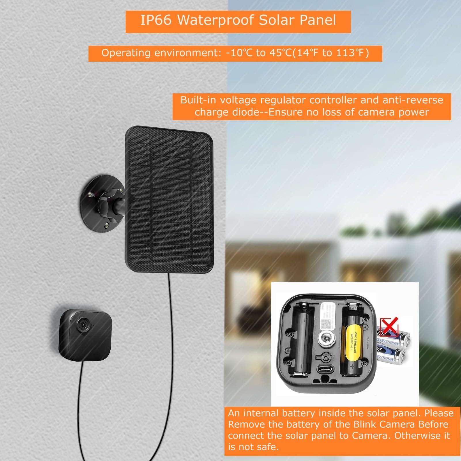 Solar Panel for Blink Camera Outdoor,Outdoor Security Camera Solar Panel Compatible with Blink Outdoor 4(4th Gen),Waterproof Rubber Plug,13ft Cable,Adjustable Mount(Camera Not Included)(2 Pack)