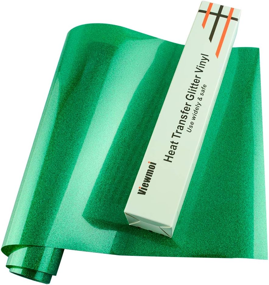 Glitter Heat Transfer Iron on Vinyl for T-Shirts by Viewmoi, 10 Inch by 5 Feet Iron on Vinyl Rolls (Green)