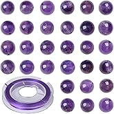 CMBYN 10mm 100pcs Natural Stone Beads Amethyst Round Genuine Stone Beading Loose Gemstone Hole Size 1mm DIY Charm Smooth Beads for Bracelet Necklace Earrings (Amethyst 10mm)
